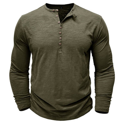 Men's Casual Long Sleeve Henley Shirt with Button Front Placket