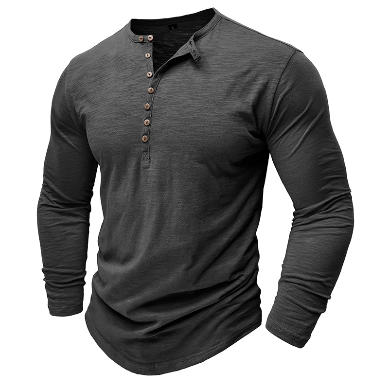Men's Casual Long Sleeve Henley Shirt with Button Front Placket