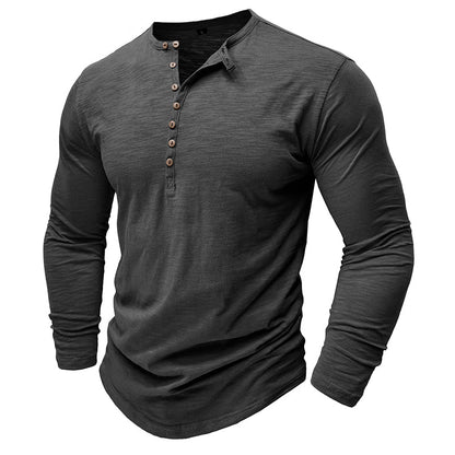Men's Casual Long Sleeve Henley Shirt with Button Front Placket