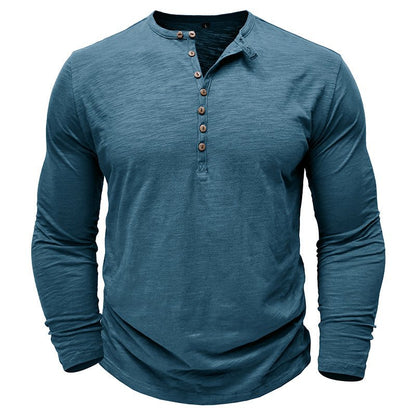 Men's Casual Long Sleeve Henley Shirt with Button Front Placket