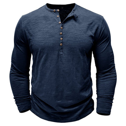 Men's Casual Long Sleeve Henley Shirt with Button Front Placket