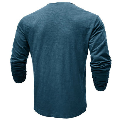 Men's Casual Long Sleeve Henley Shirt with Button Front Placket