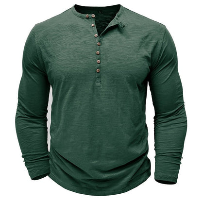 Men's Casual Long Sleeve Henley Shirt with Button Front Placket