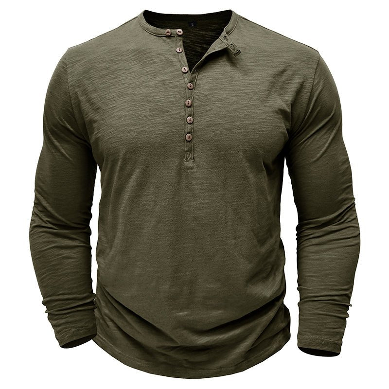 Men's Casual Long Sleeve Henley Shirt with Button Front Placket