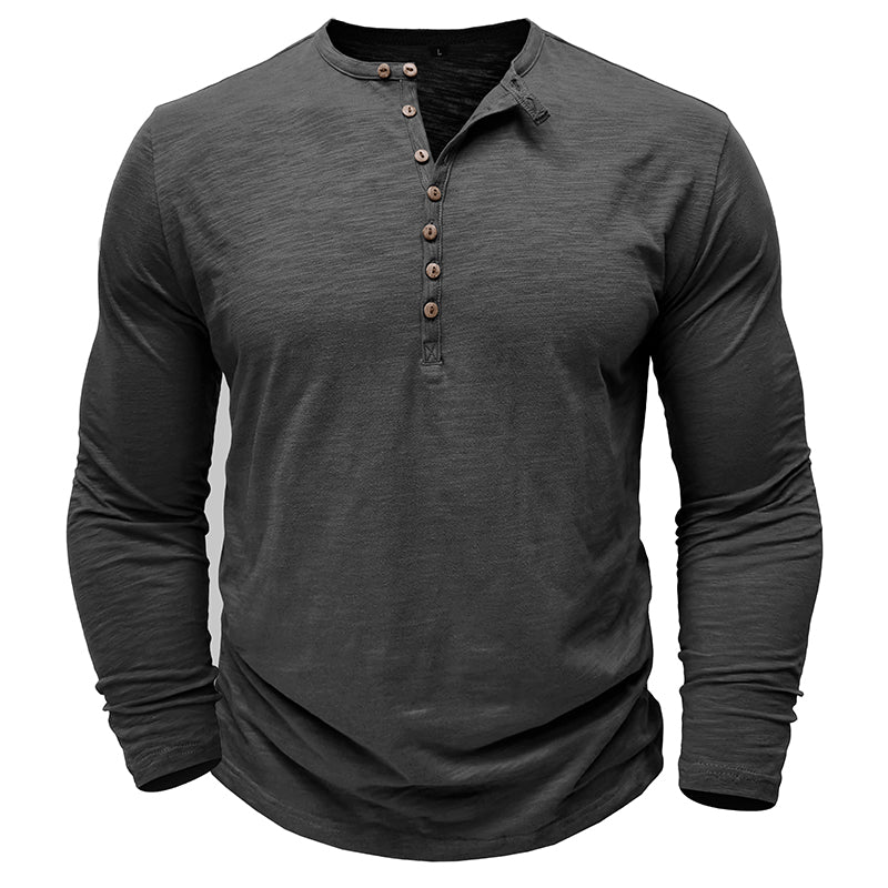 Men's Casual Long Sleeve Henley Shirt with Button Front Placket