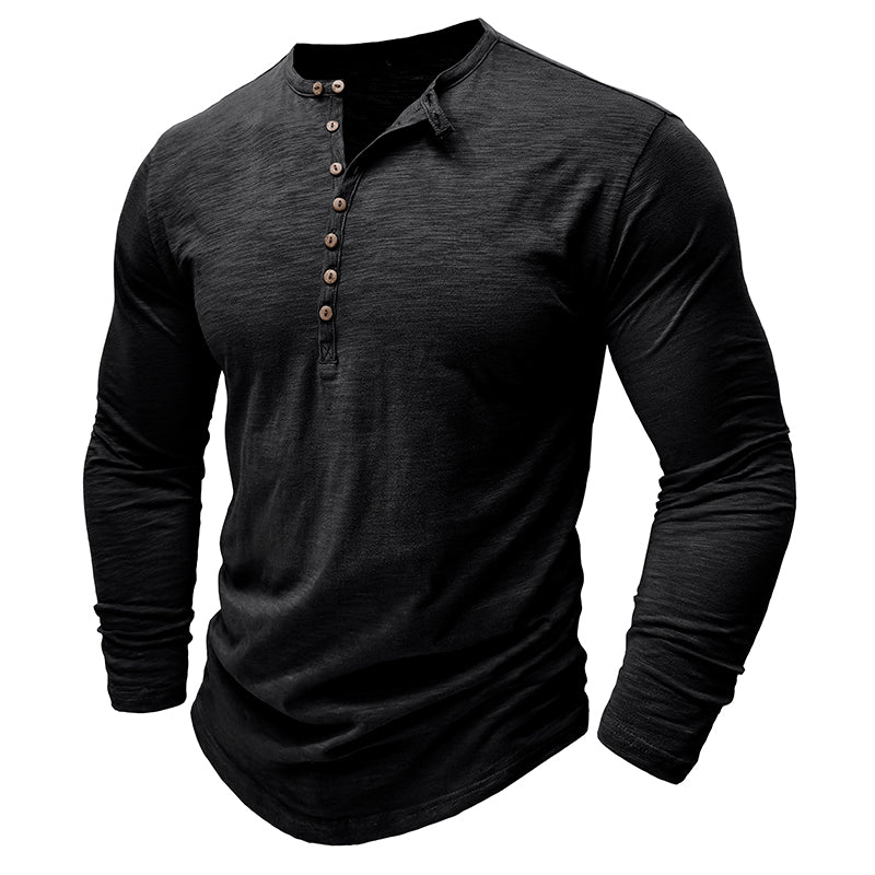 Men's Casual Long Sleeve Henley Shirt with Button Front Placket