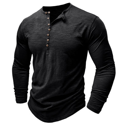 Men's Casual Long Sleeve Henley Shirt with Button Front Placket