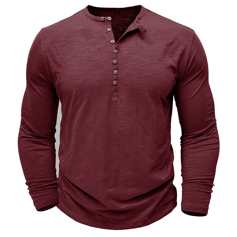 Men's Casual Long Sleeve Henley Shirt with Button Front Placket