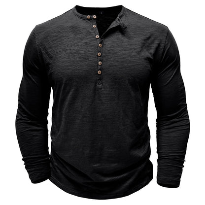 Men's Casual Long Sleeve Henley Shirt with Button Front Placket