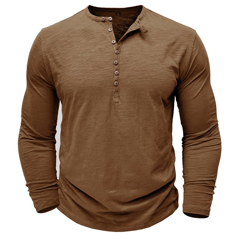 Men's Casual Long Sleeve Henley Shirt with Button Front Placket