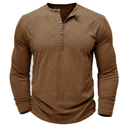 Men's Casual Long Sleeve Henley Shirt with Button Front Placket