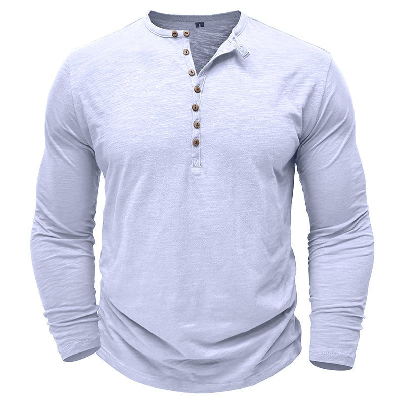 Men's Casual Long Sleeve Henley Shirt with Button Front Placket