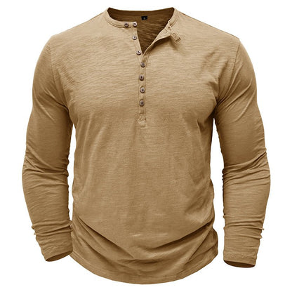 Men's Casual Long Sleeve Henley Shirt with Button Front Placket