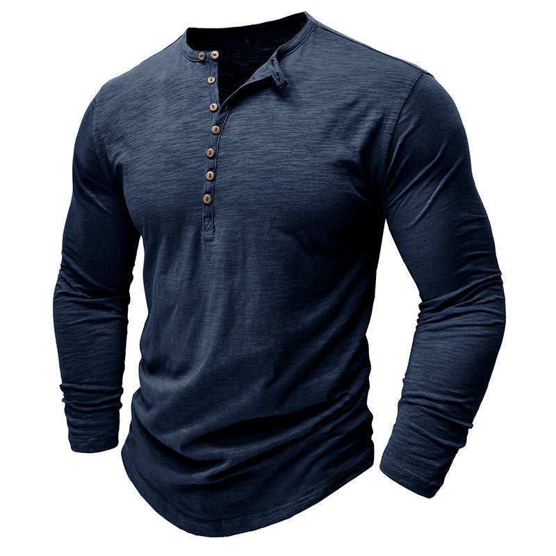 Men's Casual Long Sleeve Henley Shirt with Button Front Placket