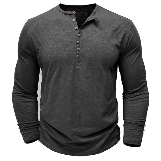 Men's Casual Long Sleeve Henley Shirt with Button Front Placket