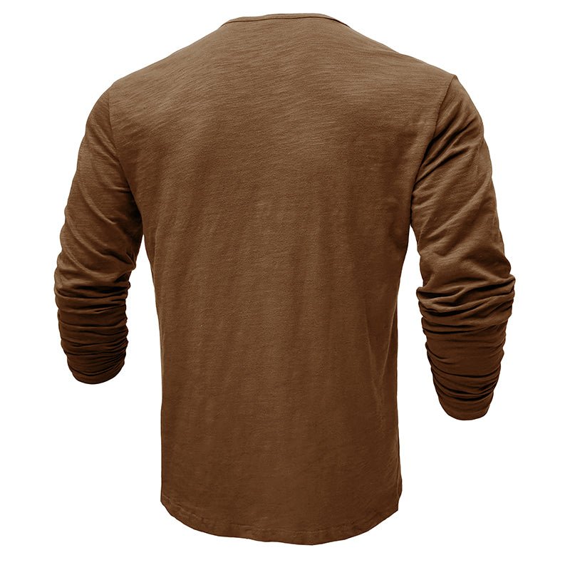 Men's Casual Long Sleeve Henley Shirt with Button Front Placket