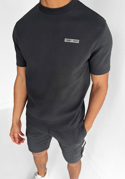 Men’s Two Piece T-Shirt and Cargo Shorts Set with Crew Neck and Pocket Detail