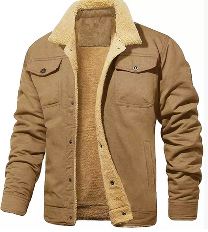 Men's Lined Bomber Jacket with Button Front and Chest Pockets