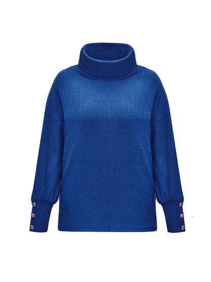 Women’s Turtleneck Jumper with Button Sleeve Detail and Relaxed Fit