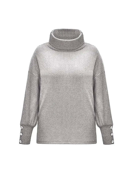 Women’s Turtleneck Jumper with Button Sleeve Detail and Relaxed Fit