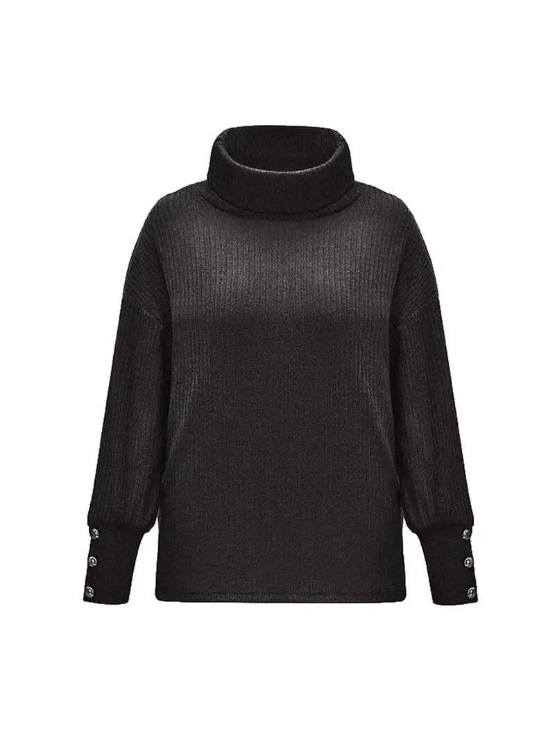 Women’s Turtleneck Jumper with Button Sleeve Detail and Relaxed Fit