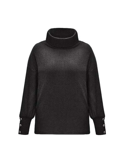 Women’s Turtleneck Jumper with Button Sleeve Detail and Relaxed Fit