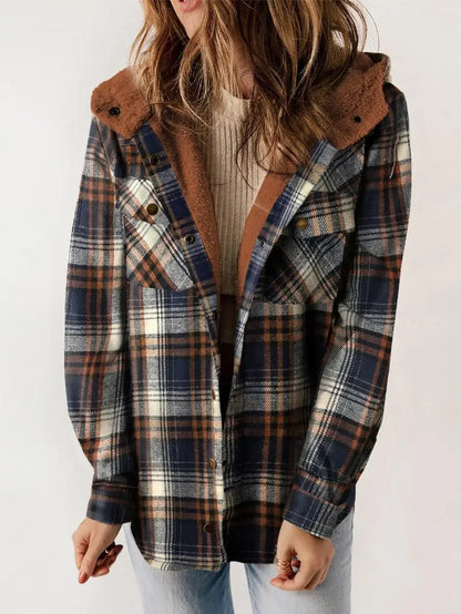 Women's Plaid Winter Jacket with Hooded Lining
