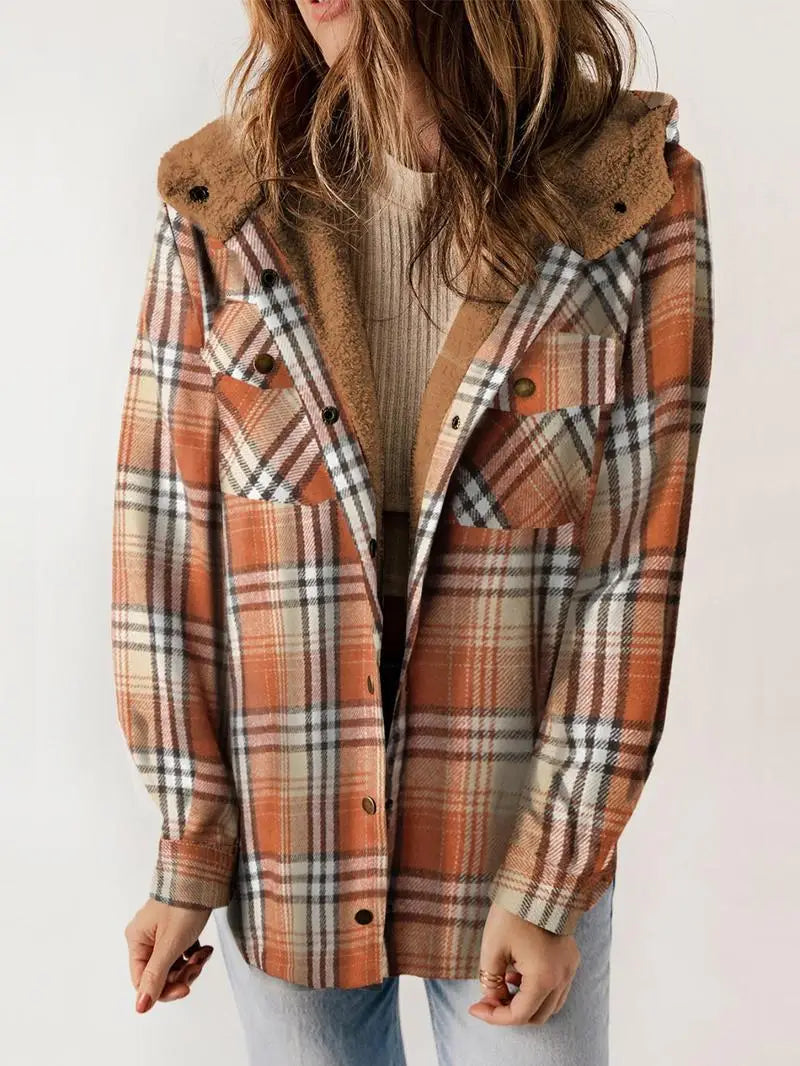 Women's Plaid Winter Jacket with Hooded Lining