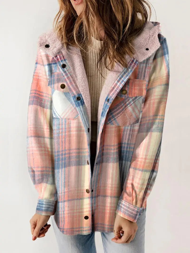 Women's Plaid Winter Jacket with Hooded Lining