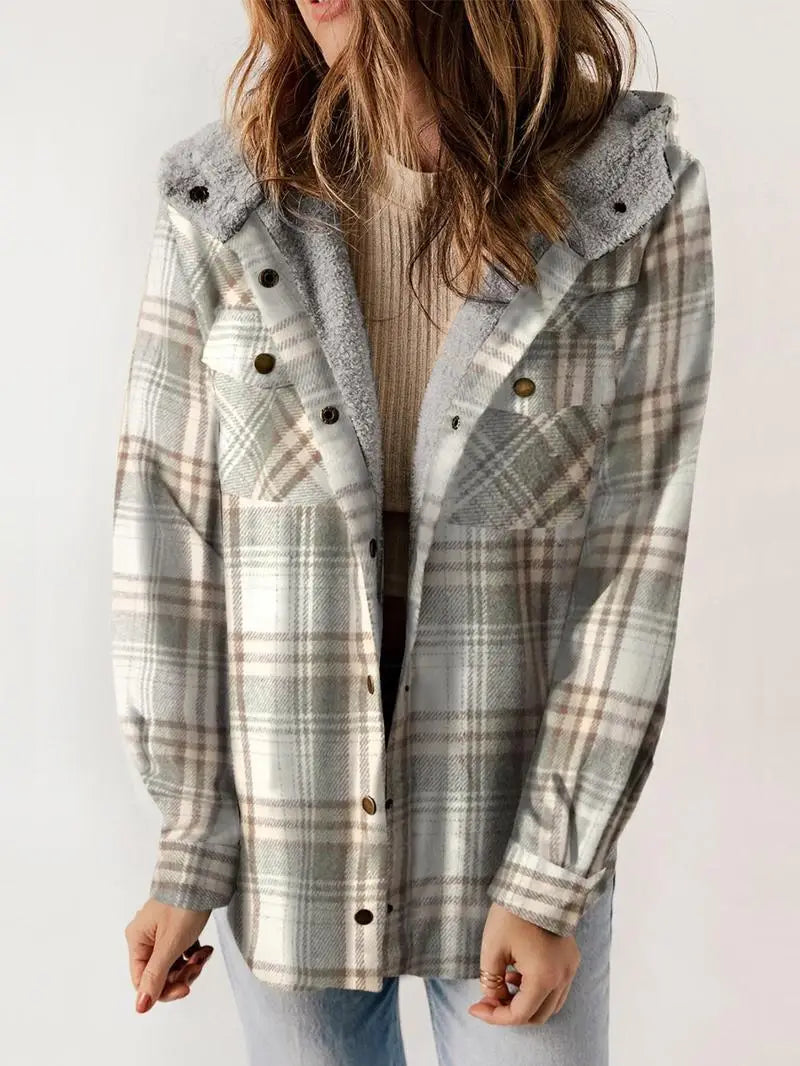 Women's Plaid Winter Jacket with Hooded Lining