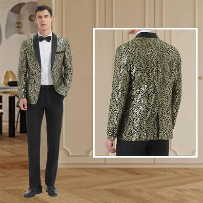 Men's Tuxedo Suit with Shiny Lapel and Patterned Blazer Two Piece Set