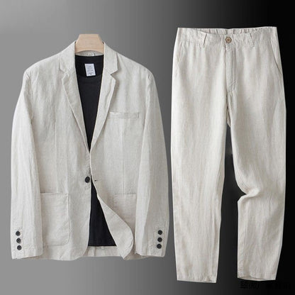 Men's Two-Piece Set Casual Suit with Lightweight Blazer and Relaxed Trousers