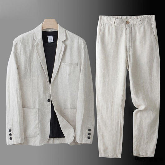 Men's Two-Piece Set Casual Suit with Lightweight Blazer and Relaxed Trousers