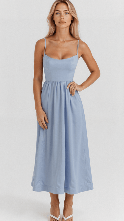 Women's Midi Dress with Spaghetti Straps and A-Line Silhouette