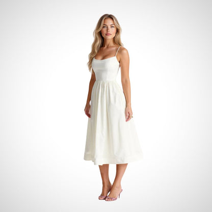 Women's Midi Dress with Spaghetti Straps and A-Line Silhouette