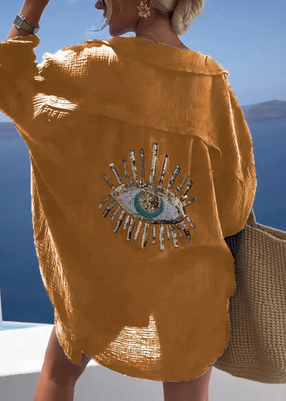 Women's Oversized Long-Sleeve Shirt with Embroidered Back Detail