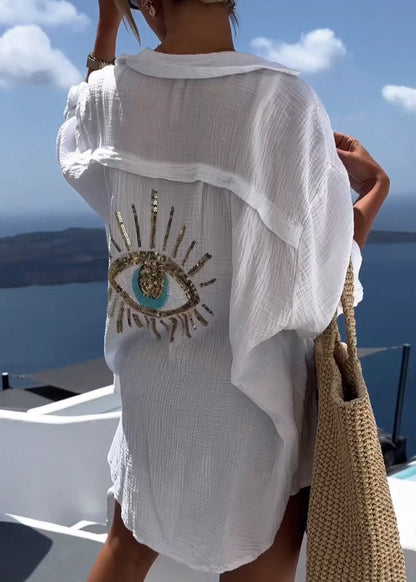 Women's Oversized Long-Sleeve Shirt with Embroidered Back Detail