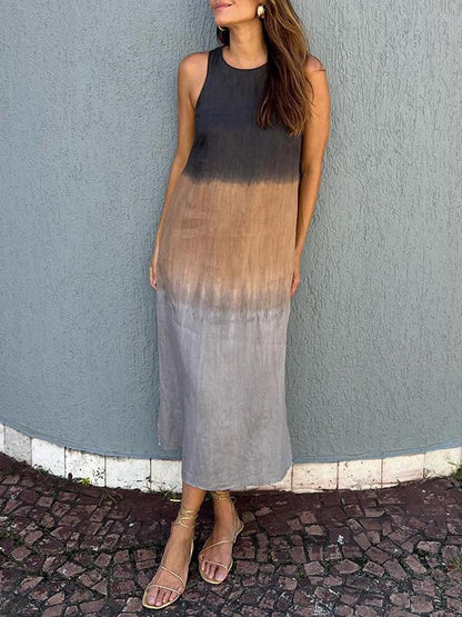 Women's Sleeveless Ombre Maxi Dress with Round Neckline