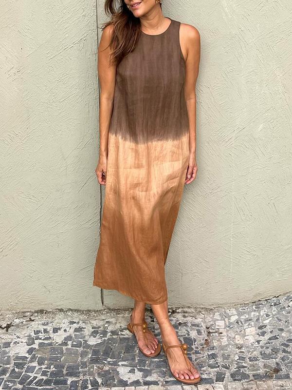 Women's Sleeveless Ombre Maxi Dress with Round Neckline