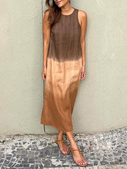 Women's Sleeveless Ombre Maxi Dress with Round Neckline