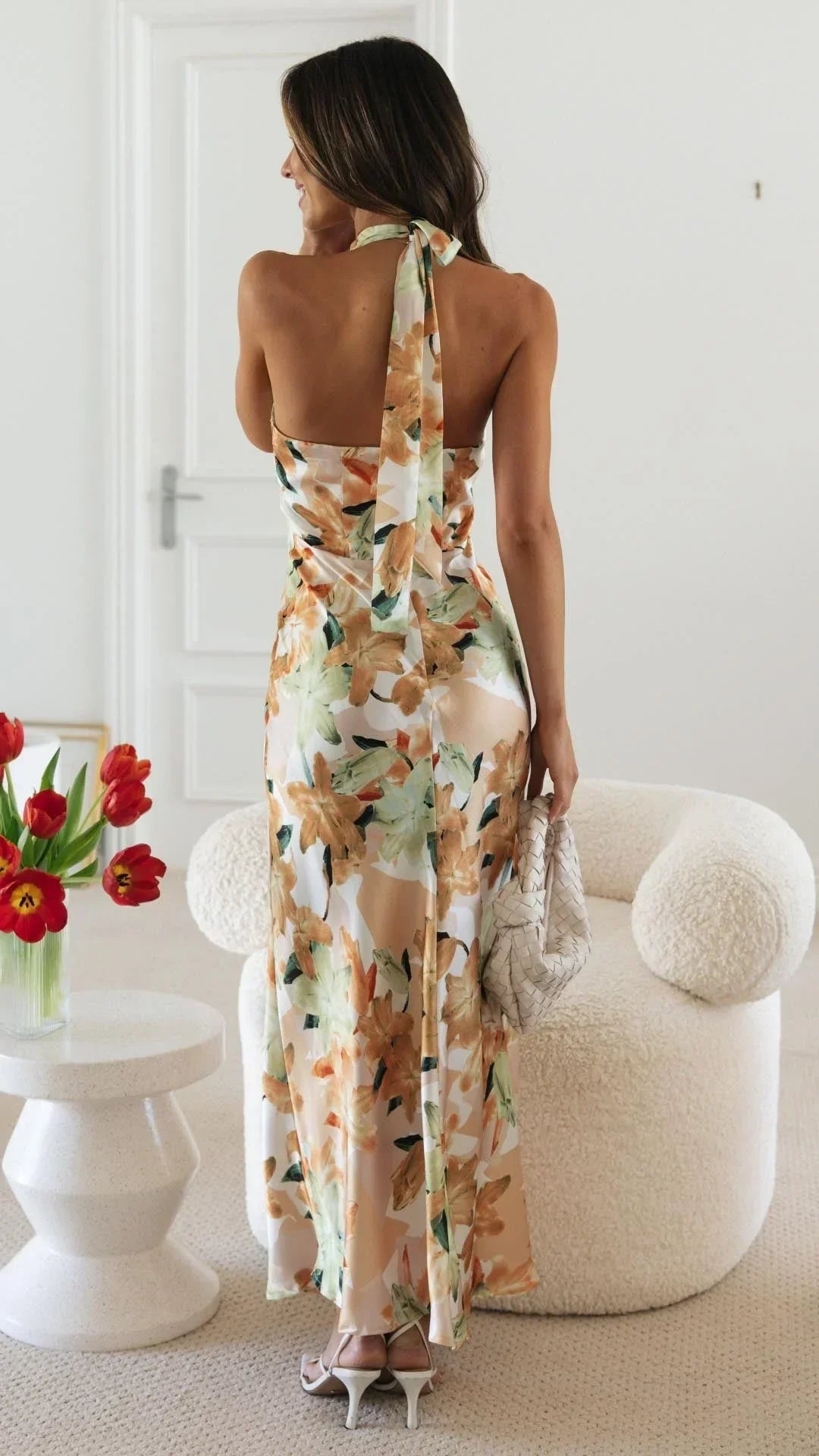 Women’s Halter Neck Maxi Dress with Allover Printed Pattern