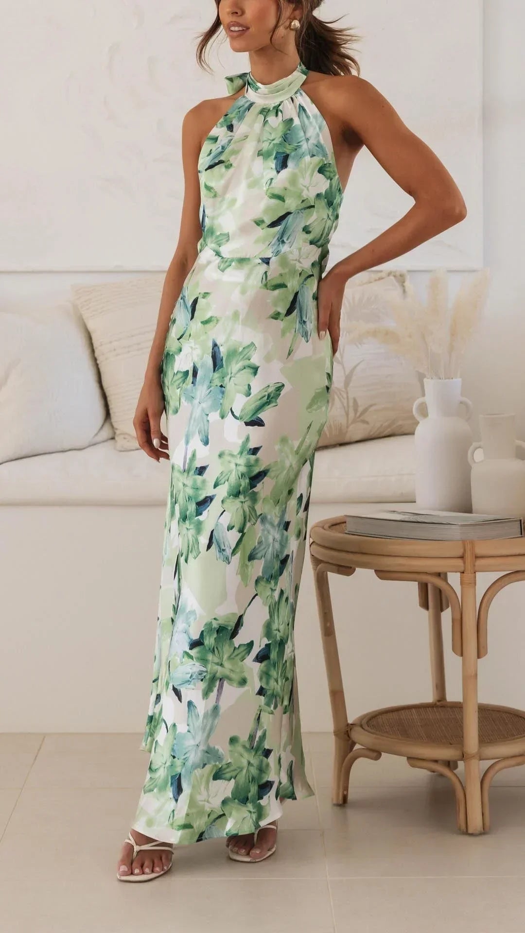 Women’s Halter Neck Maxi Dress with Allover Printed Pattern