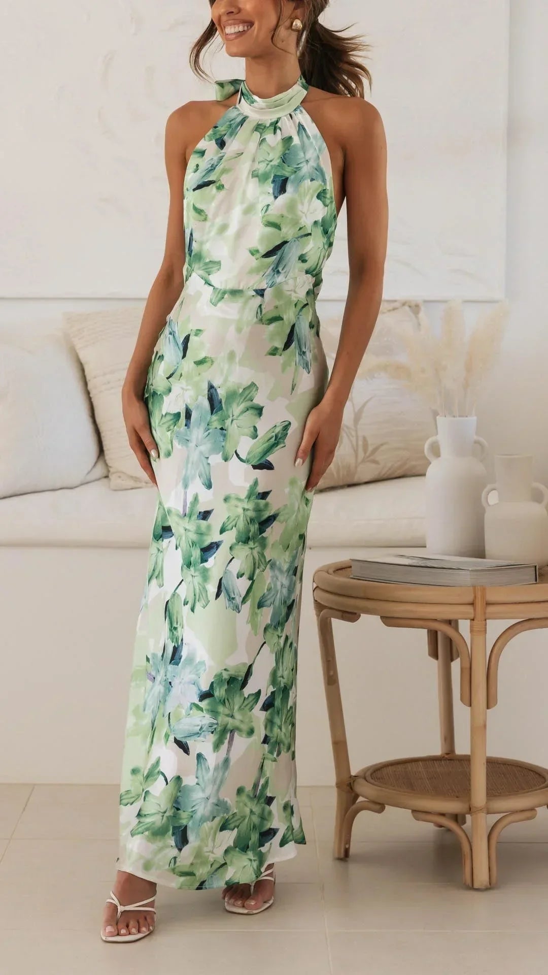 Women’s Halter Neck Maxi Dress with Allover Printed Pattern