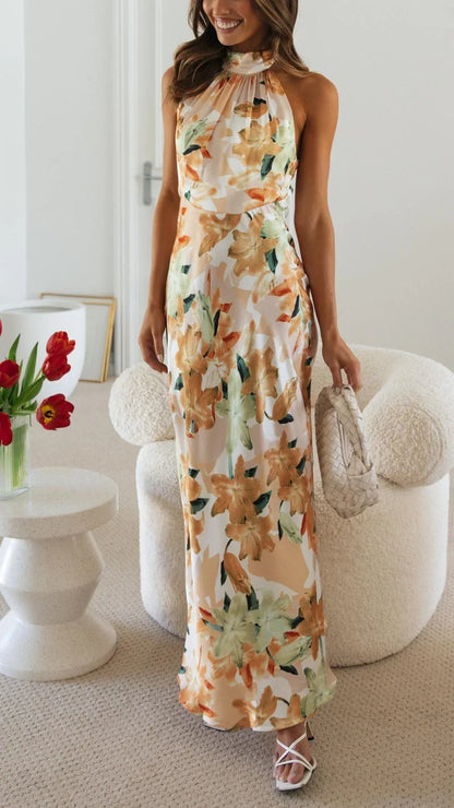 Women’s Halter Neck Maxi Dress with Allover Printed Pattern