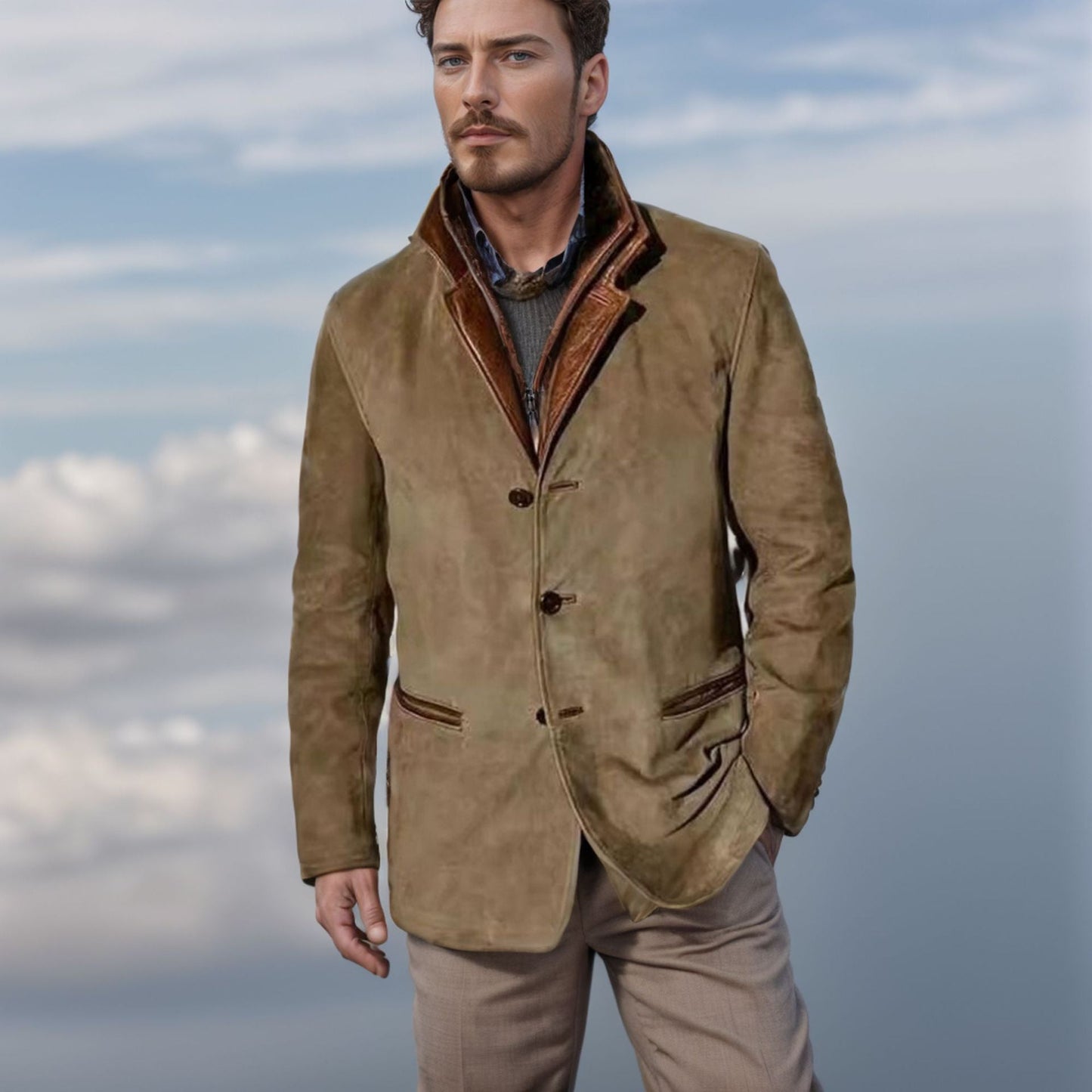 Men's Vintage Leather-Look Coat with Classic Tailored Fit