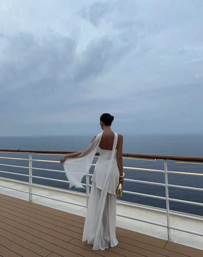 Women's Asymmetrical Strapless Maxi Dress with Layered Skirt