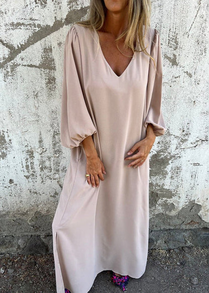Women's Long Sleeve V-Neck Boho Maxi Dress with Pockets