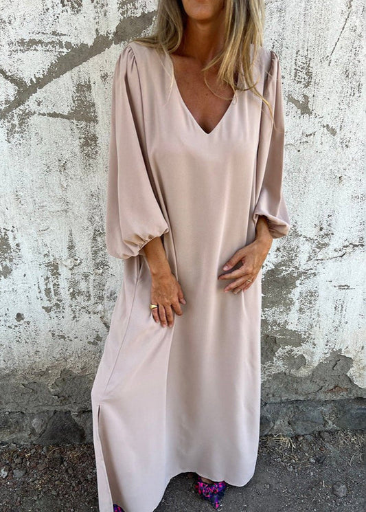 Women's Long Sleeve V-Neck Boho Maxi Dress with Pockets