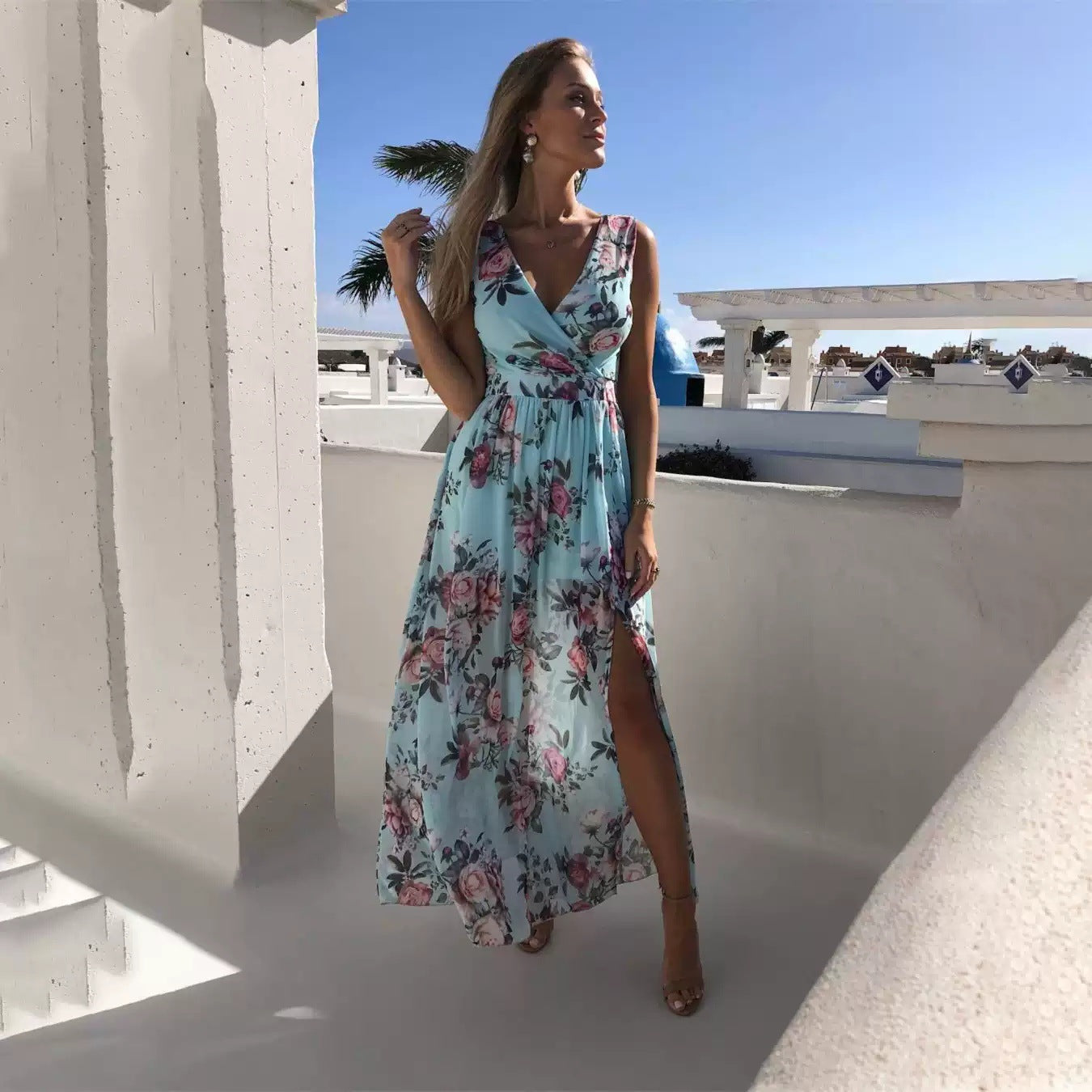 Women's Summer Maxi Dress with Floral Print