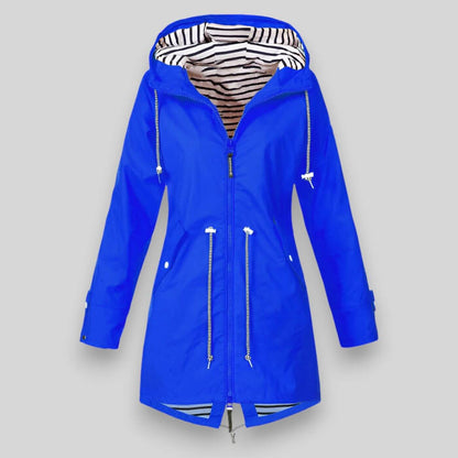 Women's Waterproof Rain Jacket with Drawcord Waist and Hooded Zip